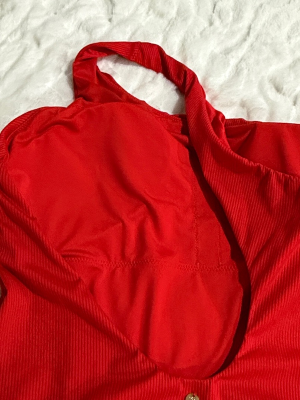 Victoria’s Secret One-Shoulder Red Ribbed One-Piece Swimsuit Size Large . - Picture 8 of 9